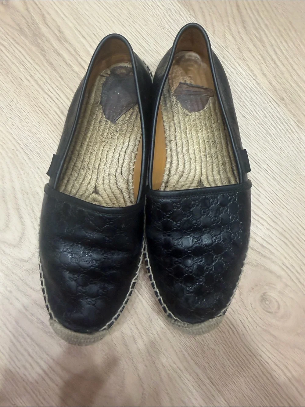 Gucci Black Leather Women's Espadrille Flats